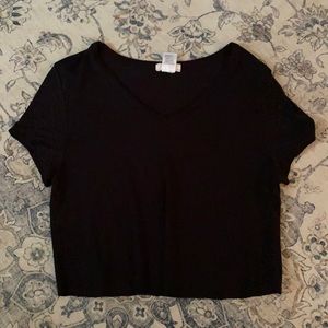 Black Cropped V Neck